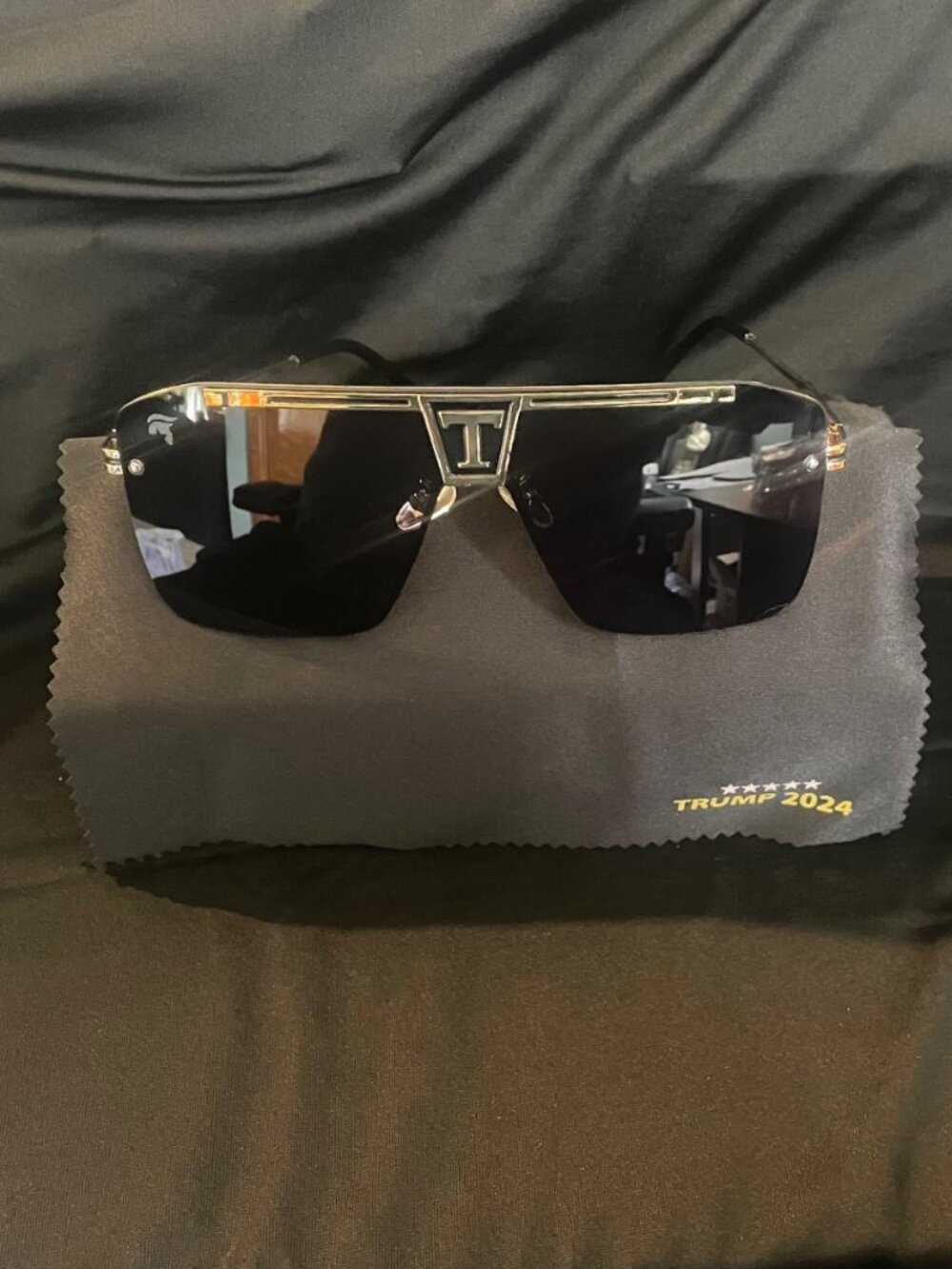 Trump 2024 Collection 47th President Black Gold Shield Sunglasses with Case